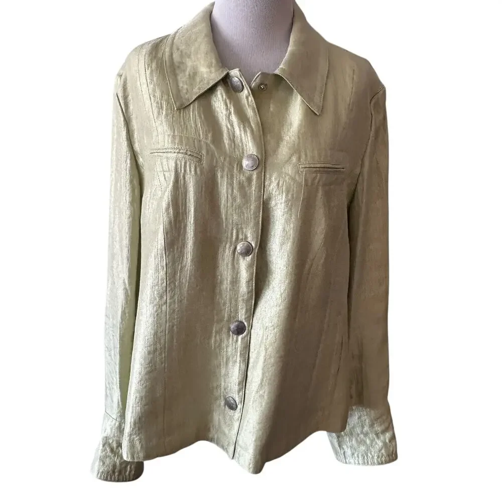 Tribal Iridescent Snap Jacket Womens Sz 14 Celery Green Casual Topper XL